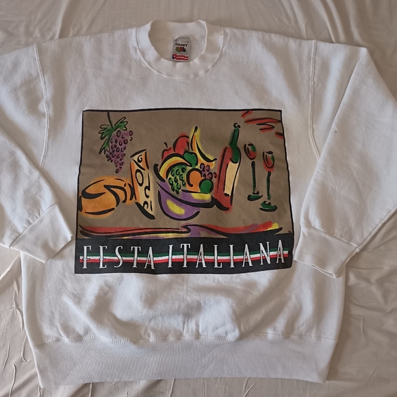 Vintage Fruit of the loom Festa Italiana Women's Sweatshirt, Size L, White - Picture 7 of 7